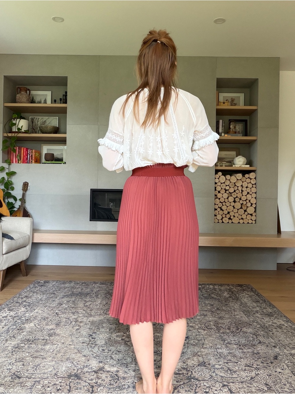 Babaton Pleated Midi Skirt in terra cotta xs - Picture 5 of 14